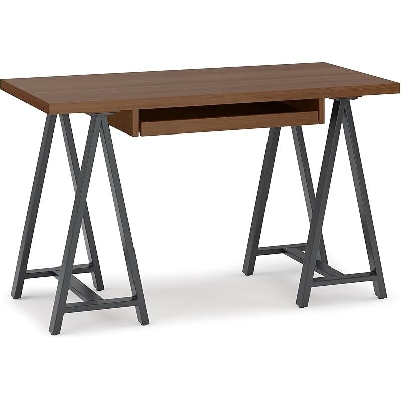 Simplhome 50-in Wide Solid Walnut Wood & Metal Small Desk - Perfect for Home Office or Study