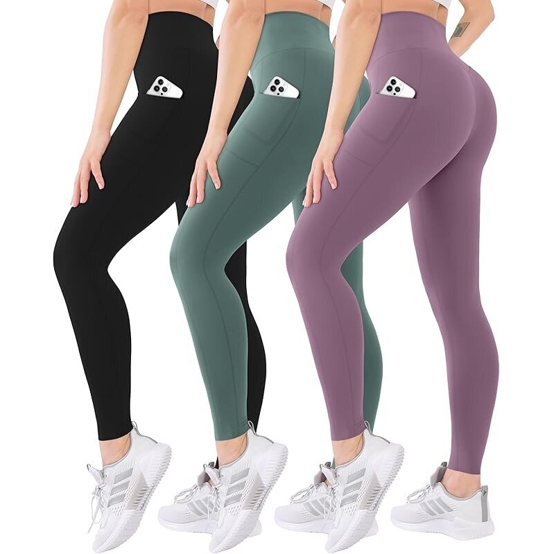 3pk High Waisted Leggings for Women with Pockets - Premium Quality