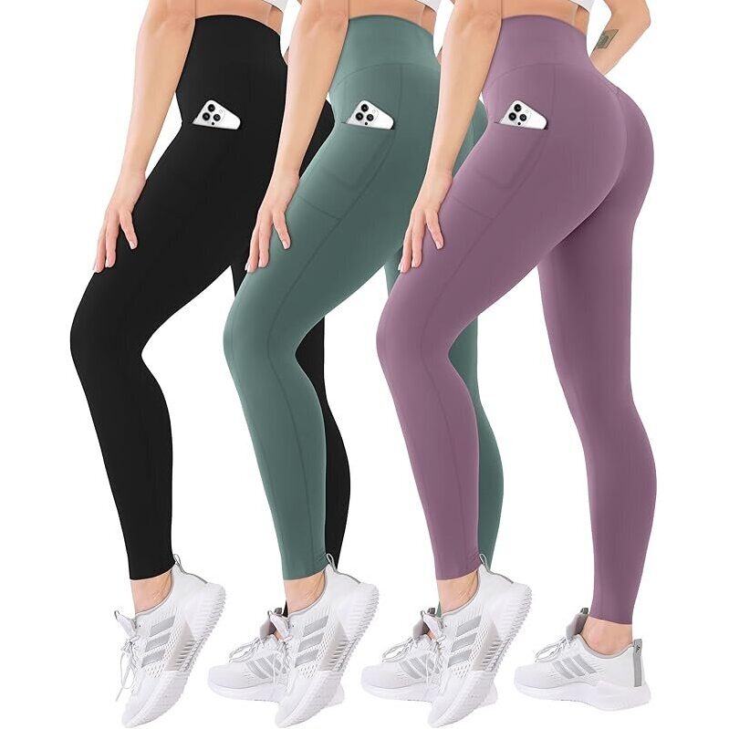 3pk High Waisted Leggings for Women with Pockets - Premium Quality
