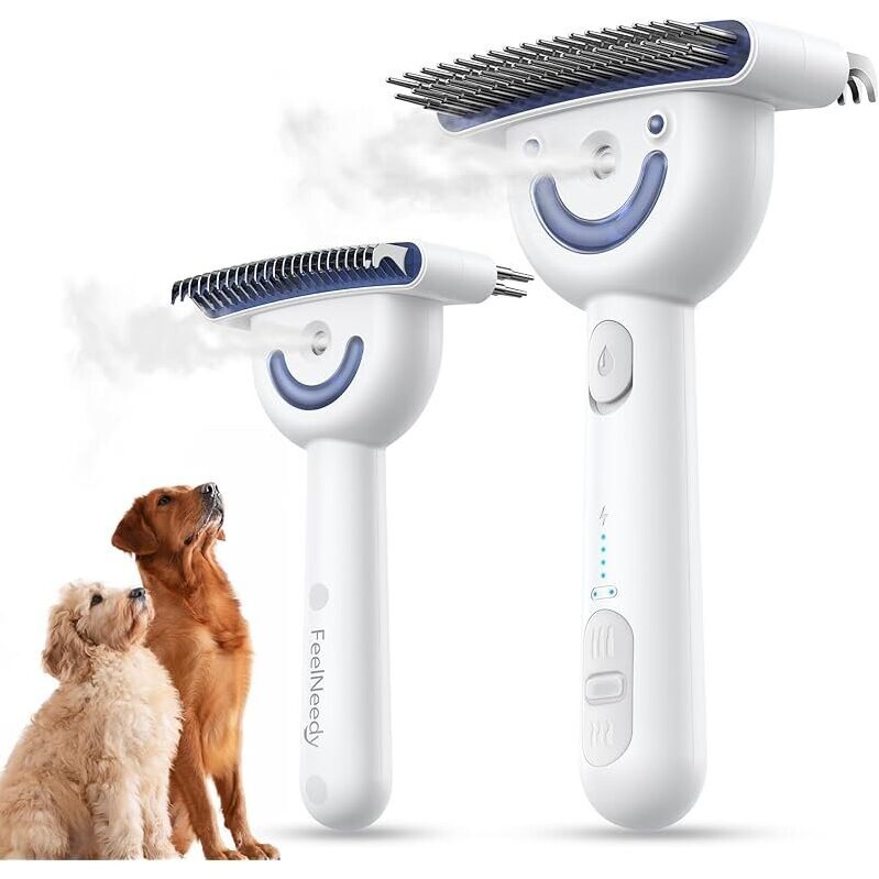 Feelneedy Dog Brush for Shedding with Steam – Dual-Sided Design for Peak Shedding Season