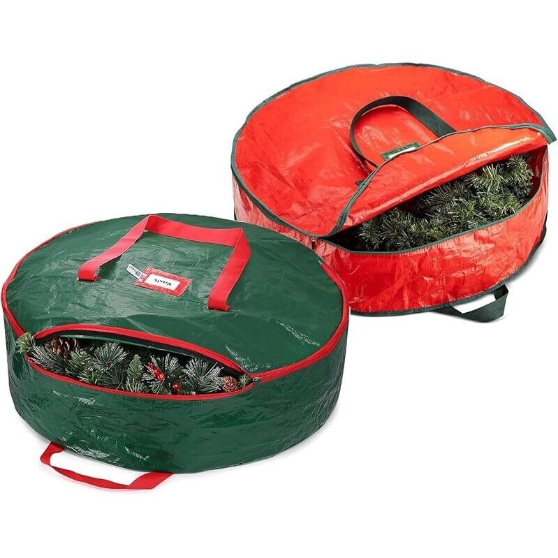 Premium 2-Pack Christmas Wreath Storage Bags - 24-inch, Space-Saving