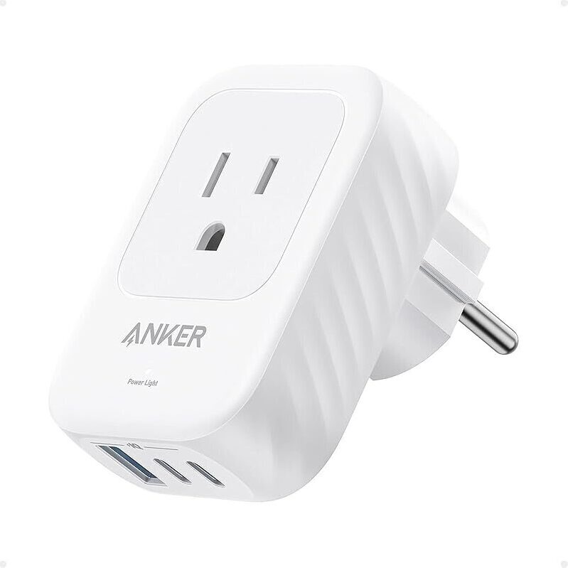 Anker 15W 2 AC, 1 USB A, 2 USB C European Travel Plug Adapter - Safe & Convenient Charging