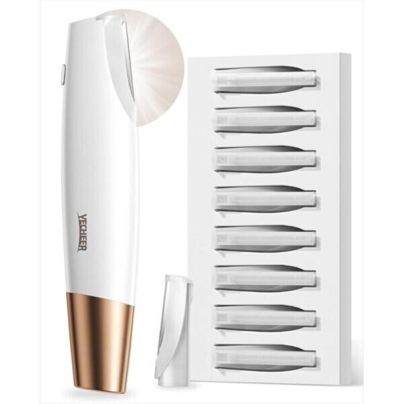 Yecheer Dermaplane Razor for Women Face: Sonic Dermaplaning Tool for Smooth Skin – Professional Peach Fuzz Remover w/LED Light&8 Refill Blades – Non-Irritating Electric Facial Hair Removal (White) -30%