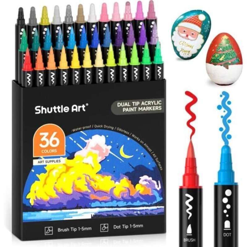 Shuttle Art 36 Colors Dual Tip Acrylic Paint Markers - 50% Discount