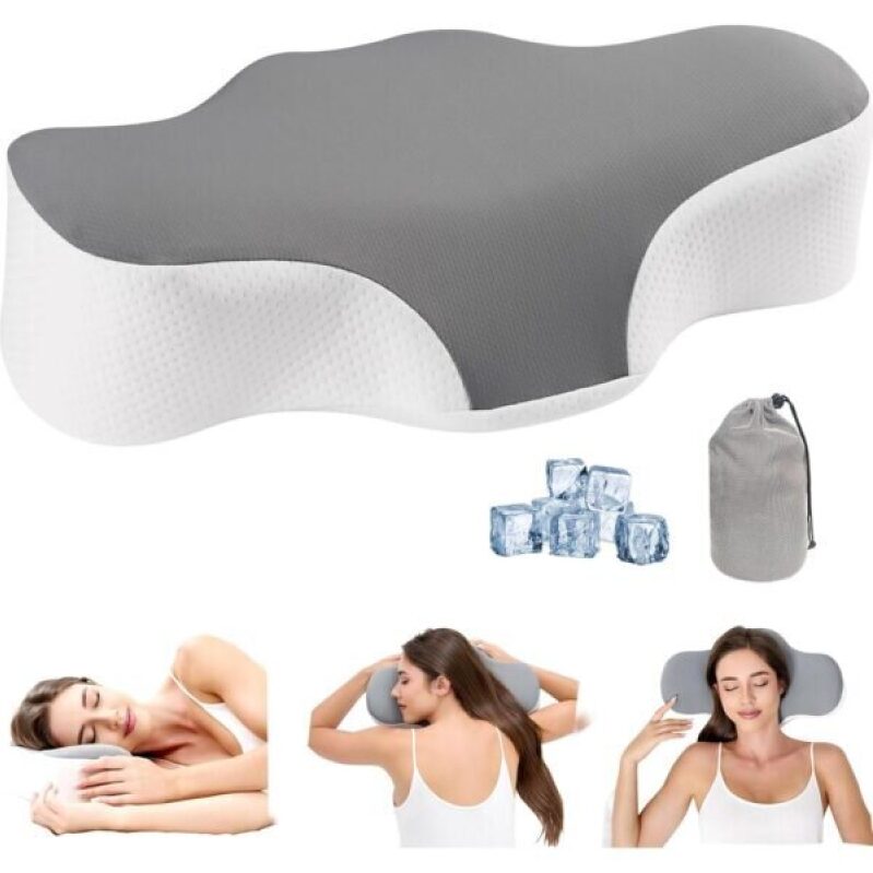 Bespilow Travel Cervical Pillow for Sleeping - Ergonomic Neck Support with Cooling Cover