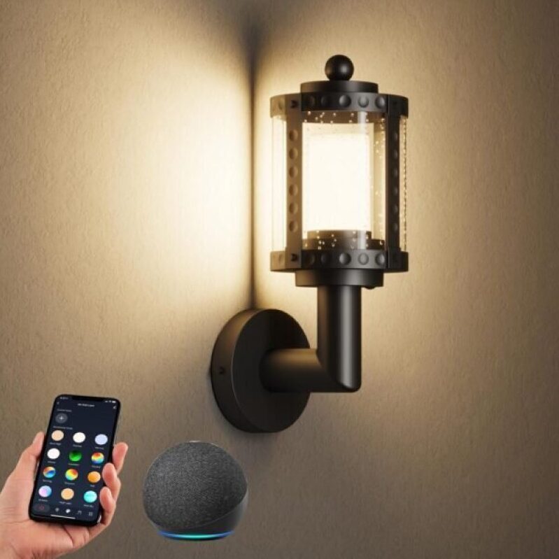 Smart Outdoor Wall Light with RGBCW LED, WiFi Control, Alexa Compatible