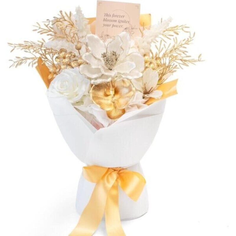 Eternal White & Gold Preserved Flower Bouquet - Perfect for Special Occasions