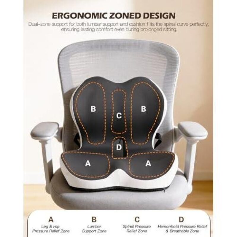 Dual-Zone Ergonomic Lumbar Support Cushion for Office and Car Seating
