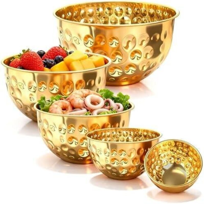 Elevate Your Kitchen with Premium Gold Stainless Steel Mixing Bowls Set - 40% OFF