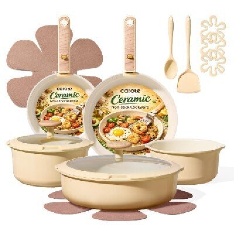 Carote 18-Piece Ceramic Non-Stick Cookware Set - Premium Quality