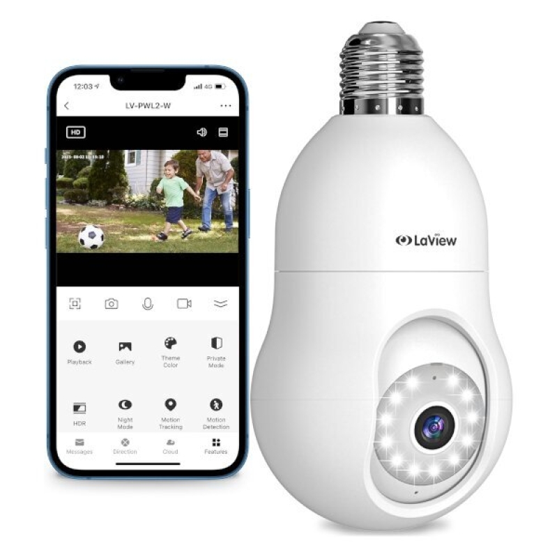 LaView 4MP Bulb Security Camera with Alarm - Affordable and Smart Home Security