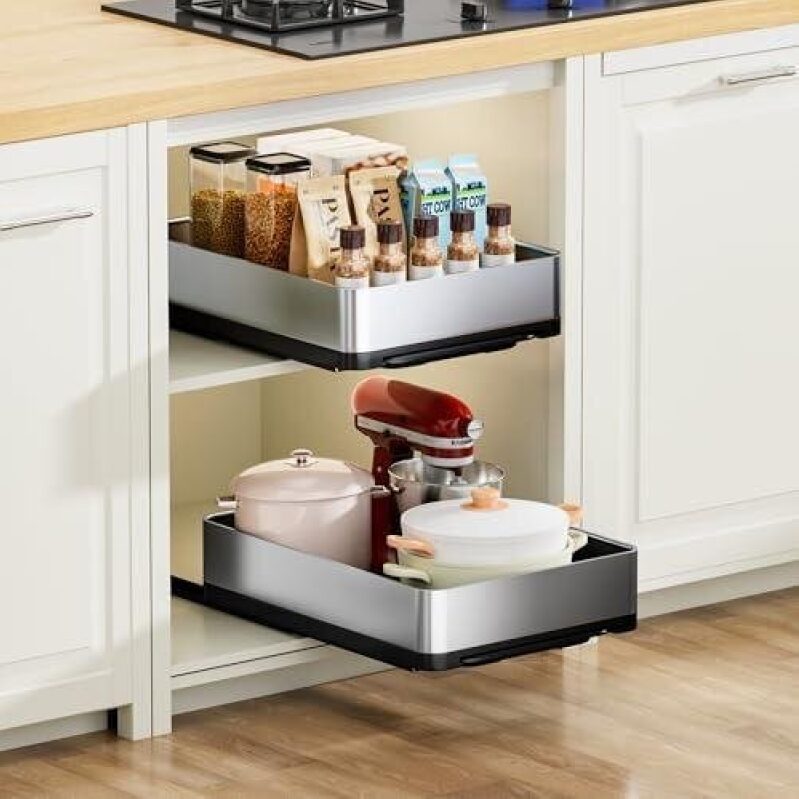 Sleek Stainless Steel Pull-Out Kitchen Cabinet Organizer with 50% Discount