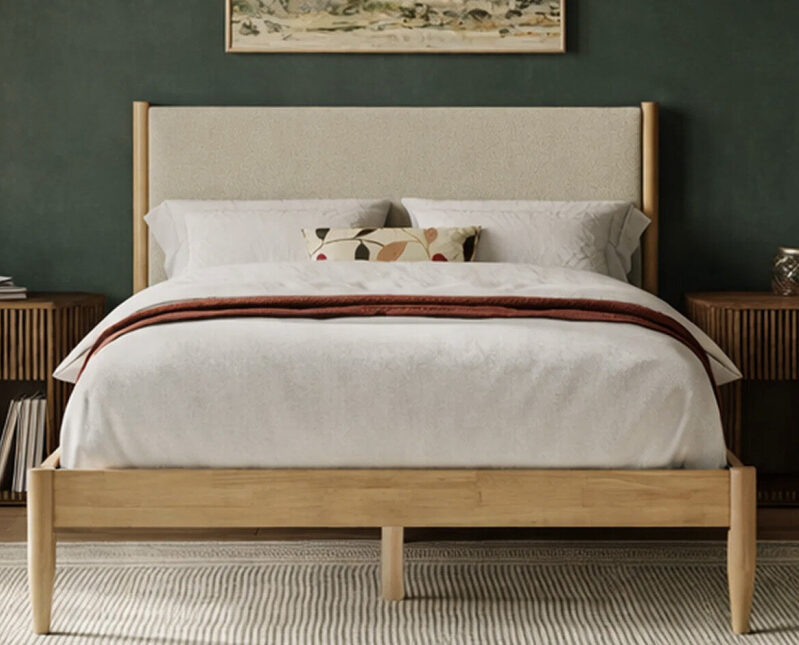 Queen Size Wooden Bed Frame - Mid-Century Modern Style