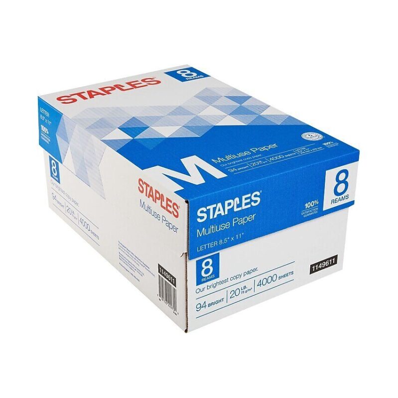 8-Reams Multiuse Copy Paper - Staples 8.5x 11-in, 500 Sheets/Ream