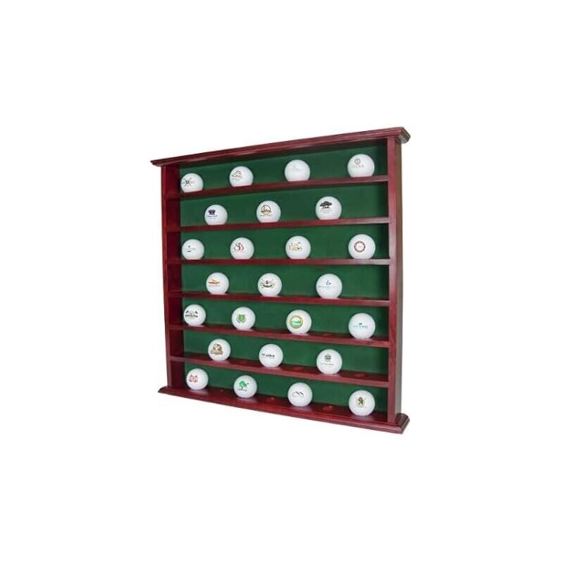 Mahogany Golf Ball Display Cabinet with Green Felt Background