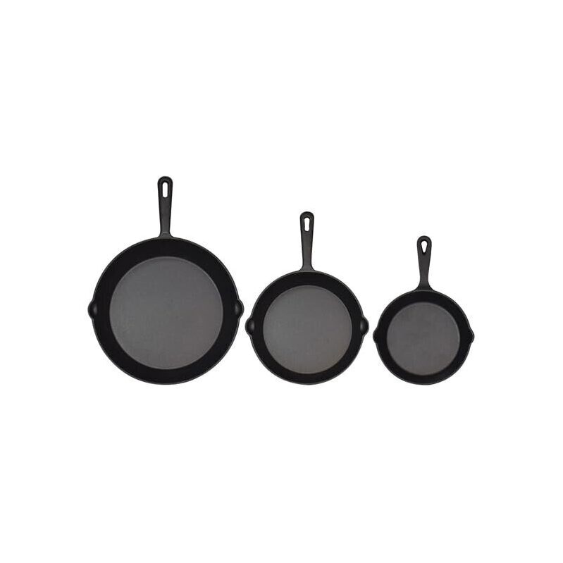 Jim Beam Pre-Seasoned Cast Iron Skillet Set of 3 - Perfect for Even Cooking