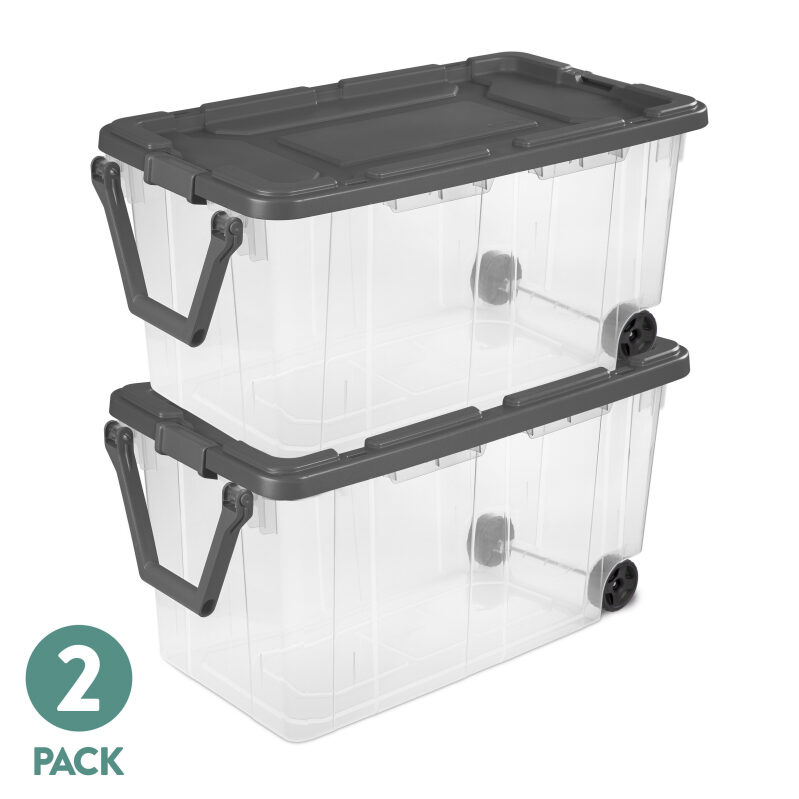 2pk Sterilite 160 Quart Wheeled Stacker Durable Clear Bin
