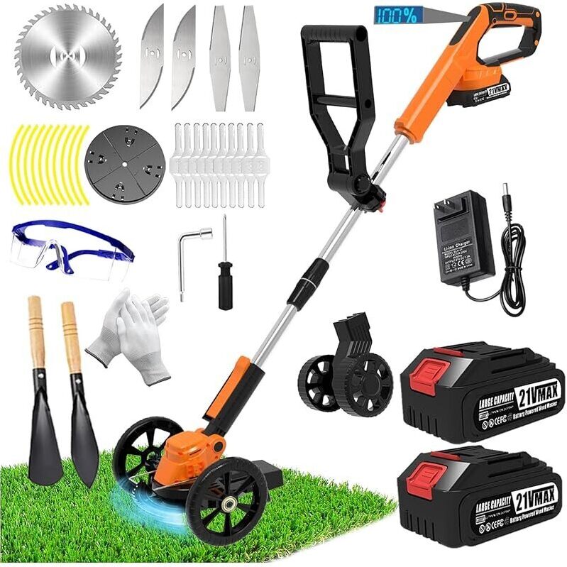 Cordless Weed Wacker - Battery Operated with Extended Handle & Transverse Wheels