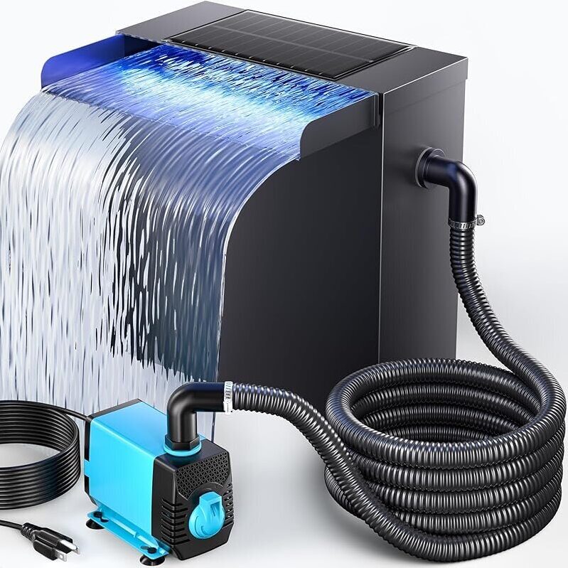 Pond Waterfall Spillway Kit with LED Lights - Solar Powered Water Feature