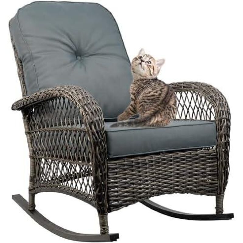 Outdoor All-Weather Wicker Rocking Chair with Cushion – 50% OFF
