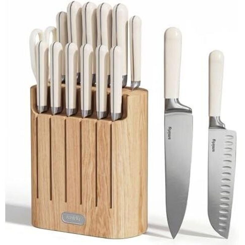 High-End 14-Piece Carbon Steel Knife Set with Wooden Block - 61% Off