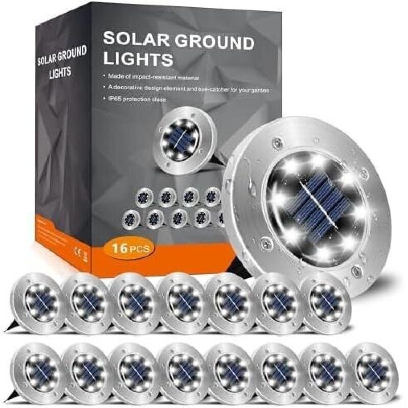 Solar Ground Lights - 16PCS Waterproof Solar Garden Lights with IP65 Protection