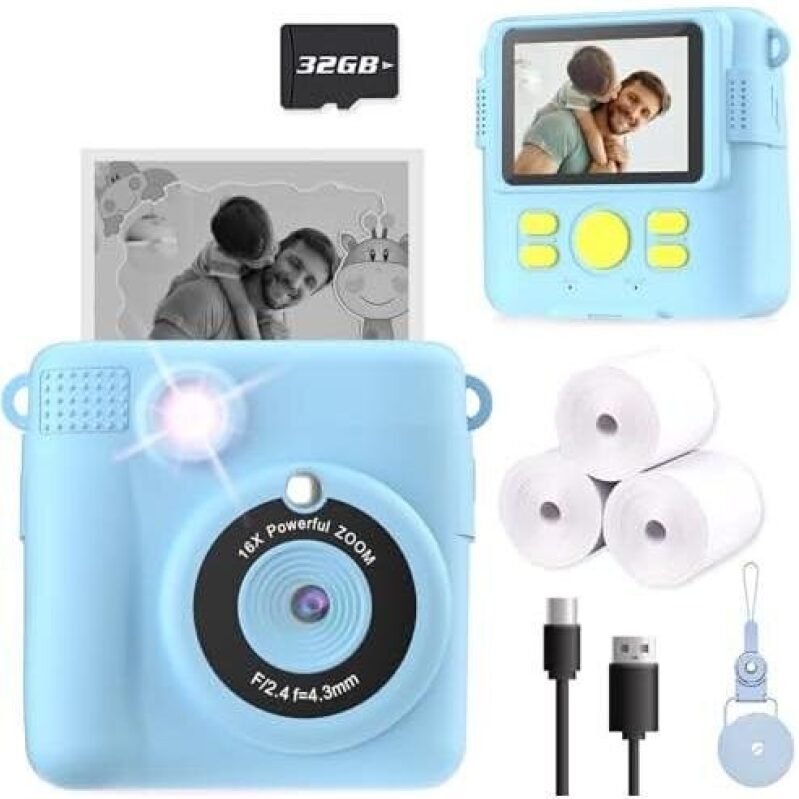 Kids Instant Print Camera with 16x Zoom - 46% OFF