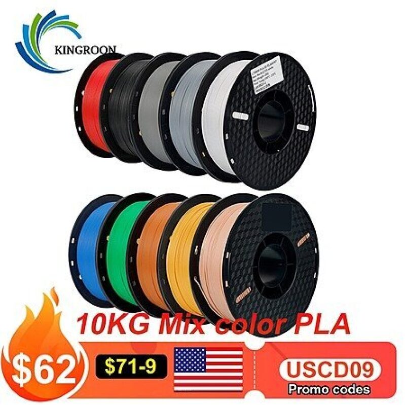 KINGROON 10KG Mix Color PLA 3D Printer Filament 1.75mm - Affordable and Versatile