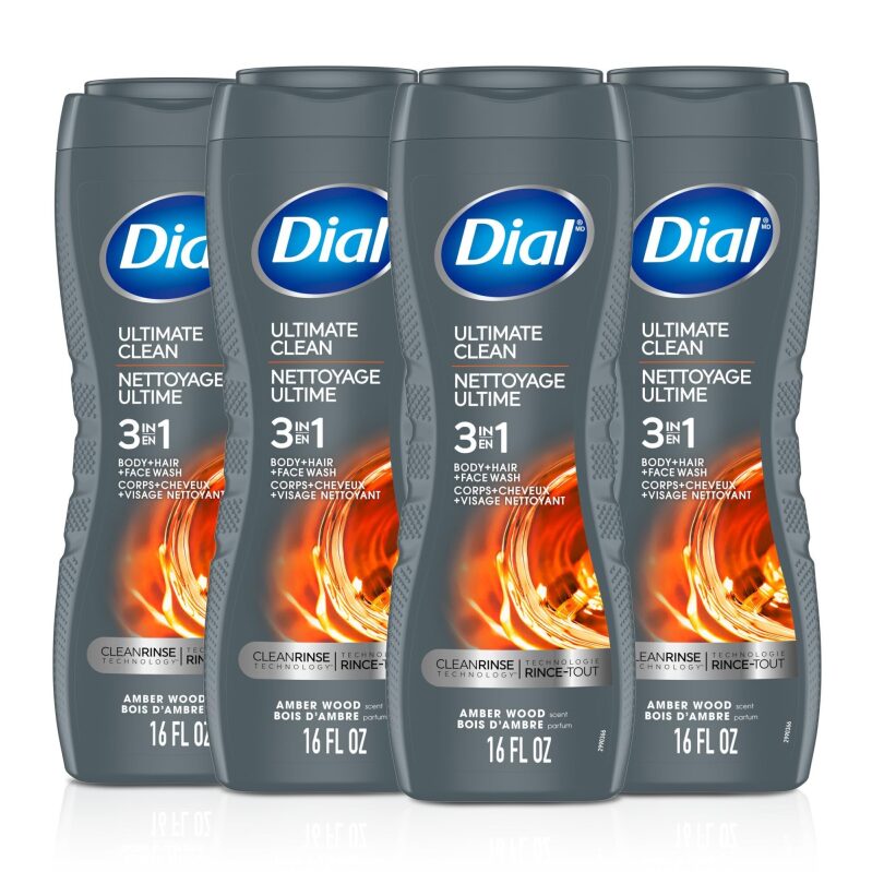 4pk Dial Men 3 in 1 Body Hair and Face Wash Ultimate Clean 16oz