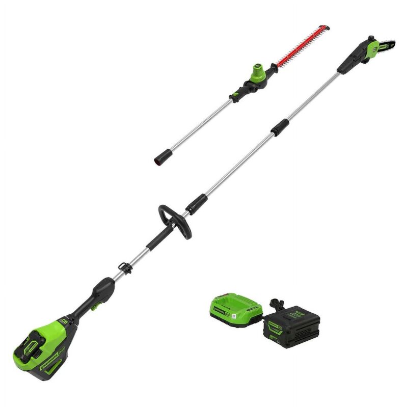 Greenworks 60V Pole Saw/Hedge Trimmer Set with 2.0 Ah Battery & Charger