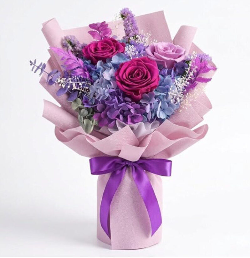Elegant Purple & Pink Eternal Rose Bouquet - Prime Free Shipping