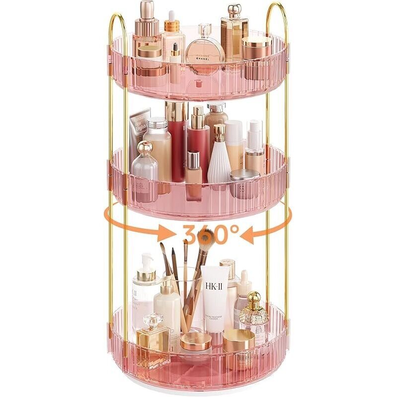 Kinkota 3-Tier Rotating Makeup Organizer Countertop - Space-Saving Vanity Organizer