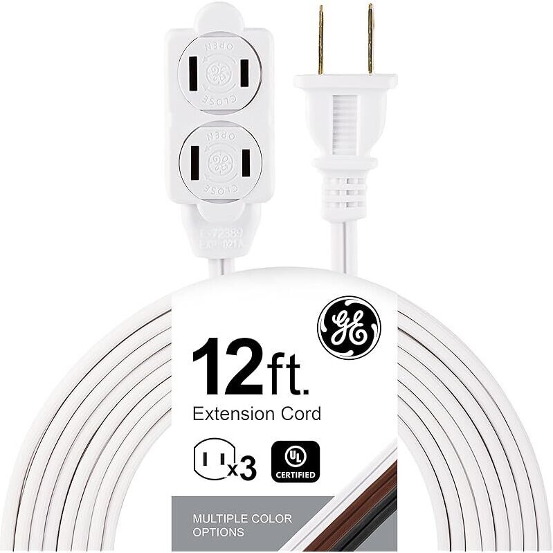GE 3-Outlet Extension Cord with Multiple Outlets 12 Ft Cord