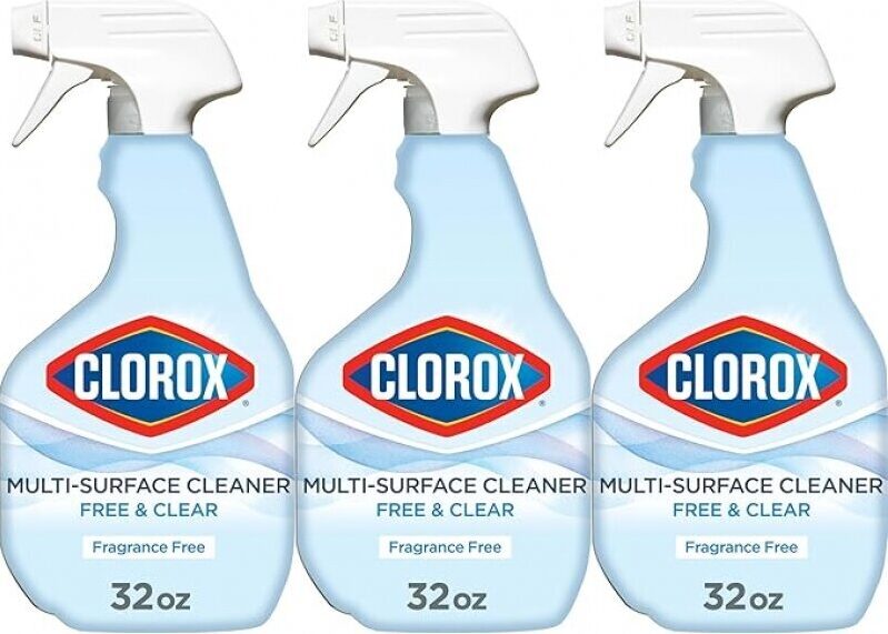 Clorox Free & Clear Multi Surface Cleaner, Spray Bottle, Fragrance Free, 32 Fluid Ounces, Pack of 3
