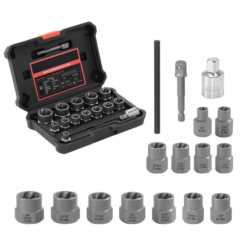 KFFKFF 16-Piece Impact Bolt and Nut Remover Set