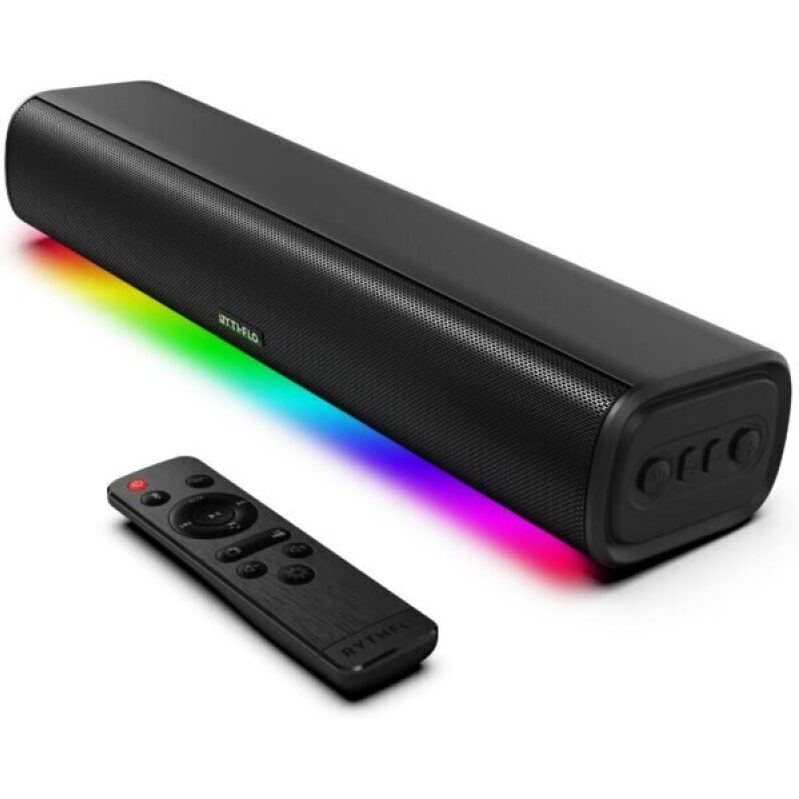 Rythflo Sound Bar for Smart TV: 16'/60W Soundbar with Impactful Bass, Dynamic Light, and Remote Control