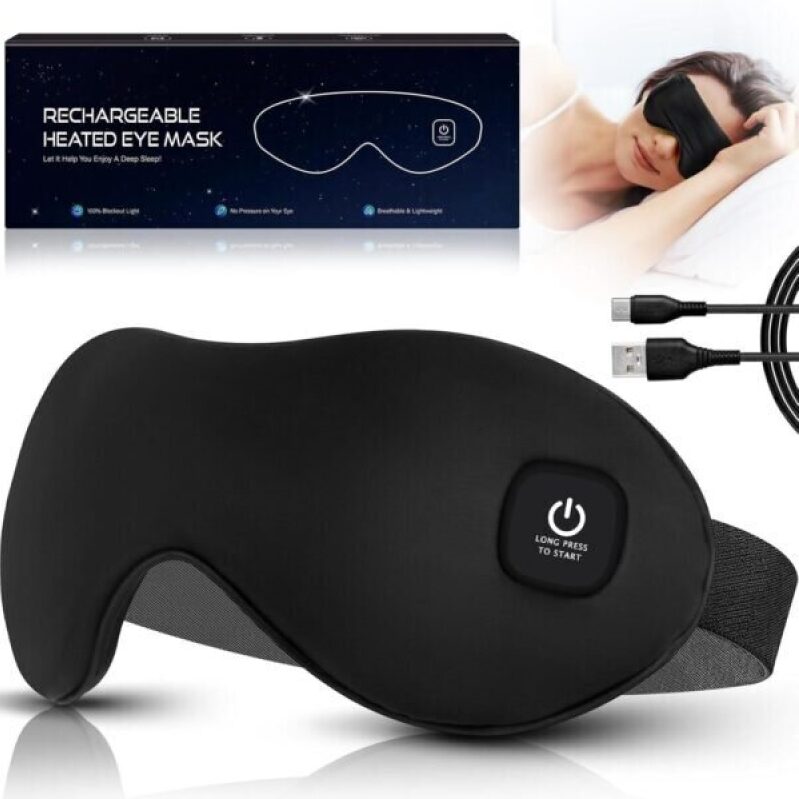 Rechargeable Heated Eye Mask for Dry Eyes, Washable Warm Eye Compress - Black
