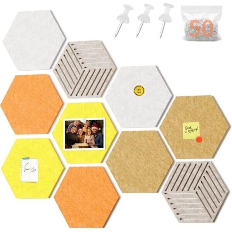 10PCS Hexagon Cork Boards for Walls Decor - Ideal for Home, Office, Kitchen