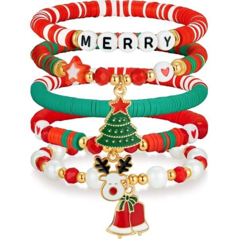 Jollone 5-Piece Christmas Bracelet Set - Festive Charm at a Steal