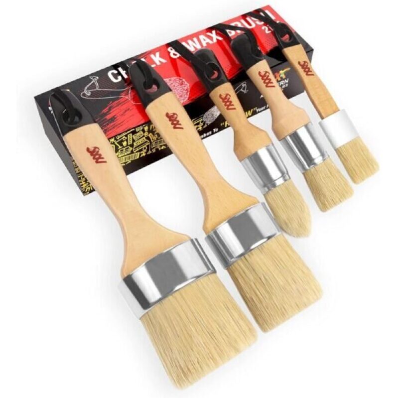 SAWS Furniture Chalk Brush Set - 5-Piece with Natural Hair - 3 Small and 2 Large Wax Brushes - 38% Off