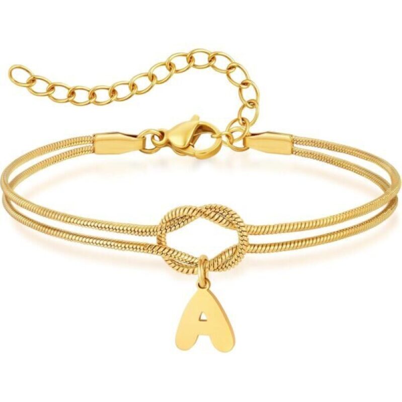 Elegant Gold Initial Bracelet with Love Knot - 60% Discount