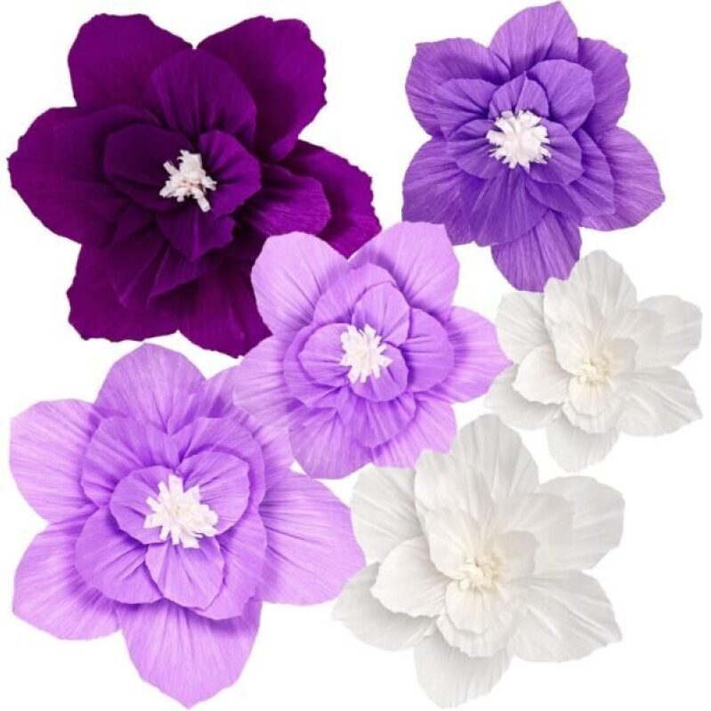 6PCS Purple and White 3D Paper Flower Wall Decor