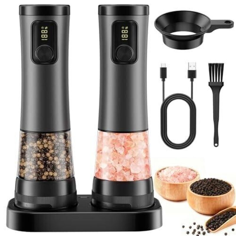 Electric Rechargeable Salt and Pepper Grinders with LED Light - 68% OFF