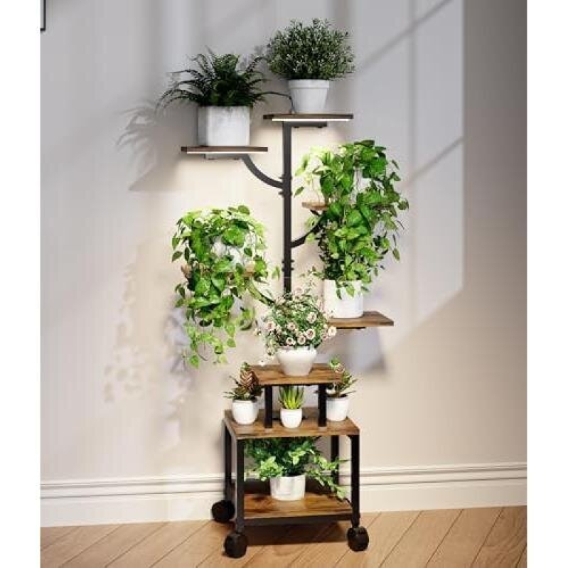 7-Tier Adjustable Metal and Wood Plant Stand - 55% OFF