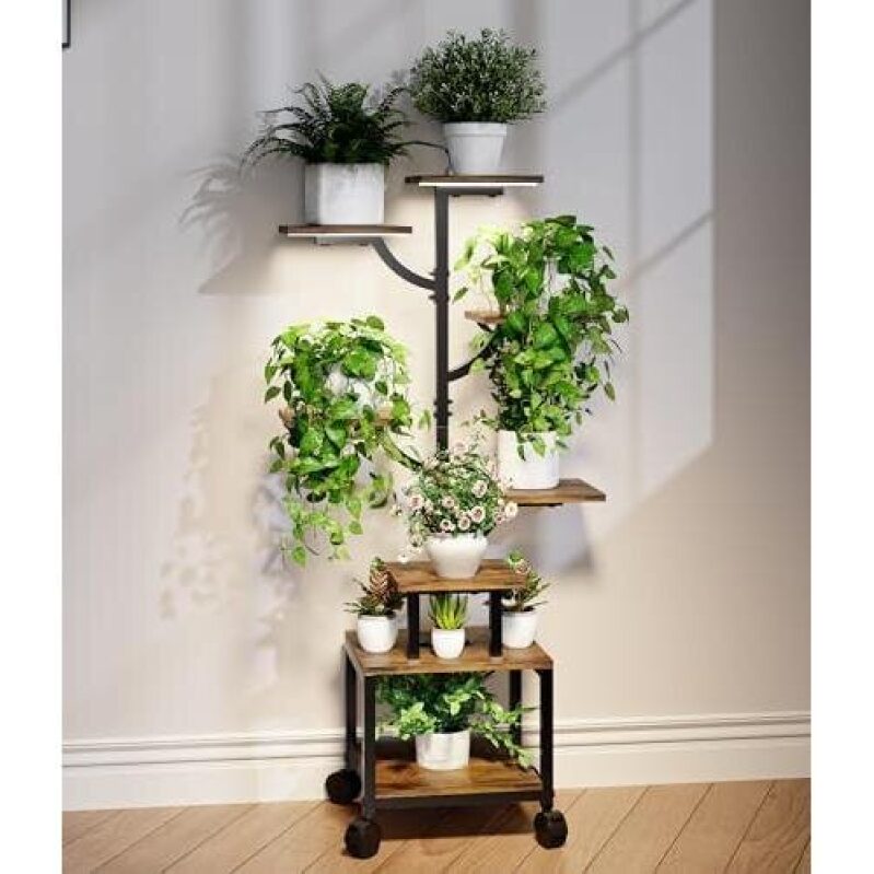 7-Tier Adjustable Metal and Wood Plant Stand - 55% OFF