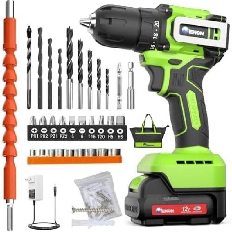 Powerful 12V Cordless Drill Set with Brushless Motor, 21+1 Torque Settings, and 3/8