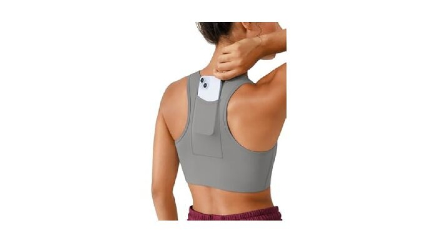 BRXL High Support Front Closure Phone Pocket Sports Bra for Women - Padded Racerback Buttery Soft Workout Running Zip Bra