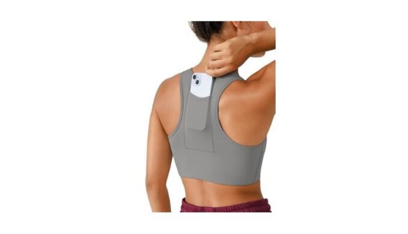 BRXL High Support Front Closure Phone Pocket Sports Bra for Women - Padded Racerback Buttery Soft Workout Running Zip Bra