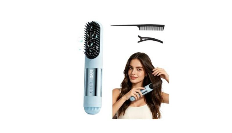Upgraded Go Brush Pro: Portable Hair Straightener Brush with 3 Heat Settings