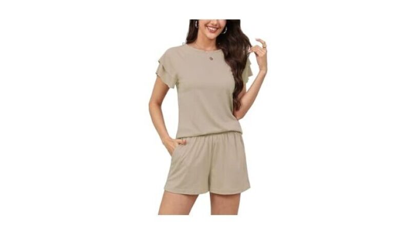 Anjue Summer Cotton 2Pcs Ruffle Sleeves Short Sleeve Women Pajama Sets Lounge Set